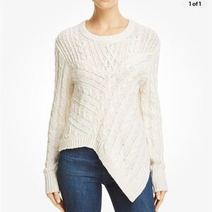 Aqua Asymmetrical Ivory Cableknit long Sleeve Sweater Bloomingdale’s